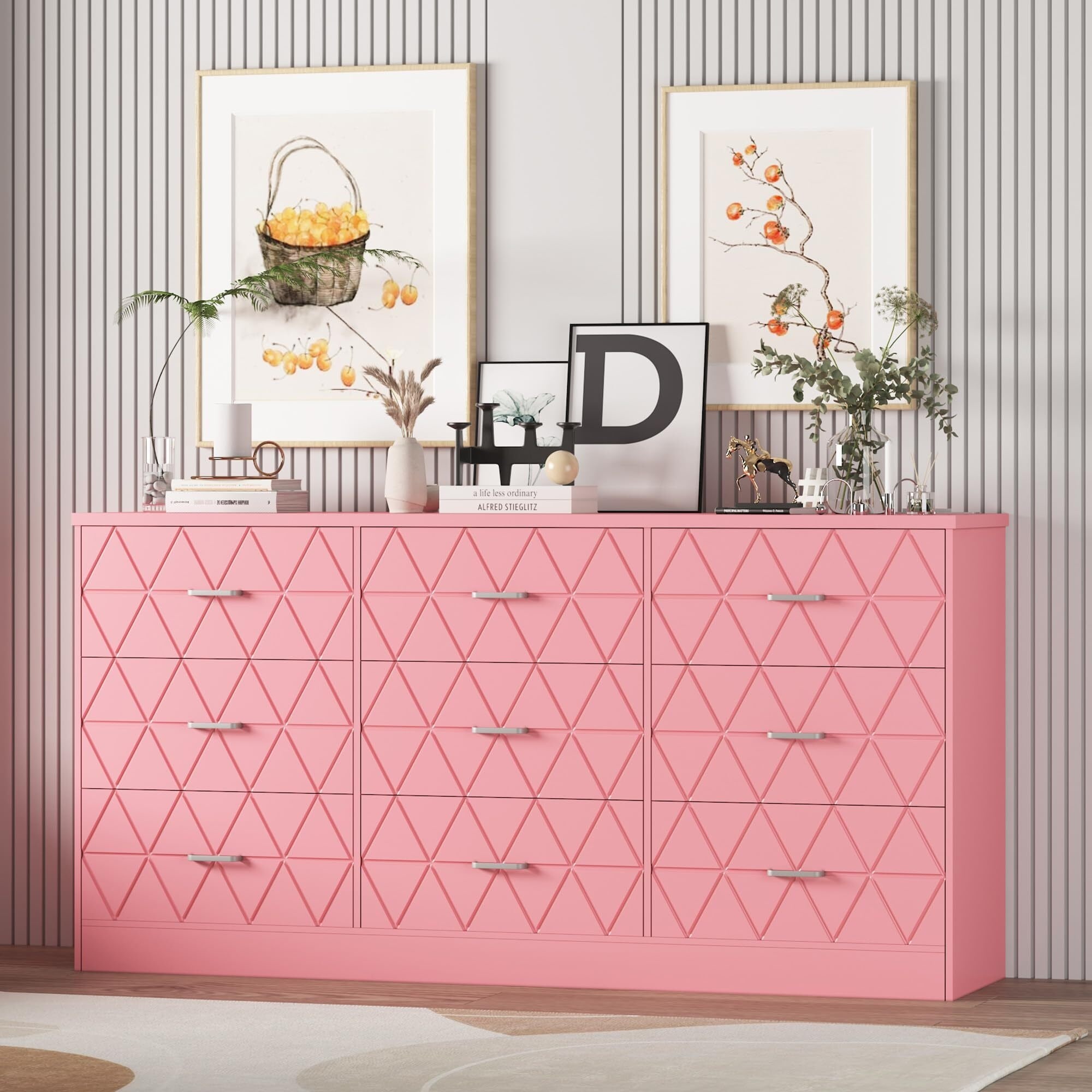 white dresser with pink drawers Hadley Nursery Pink and White Dresser and Topper