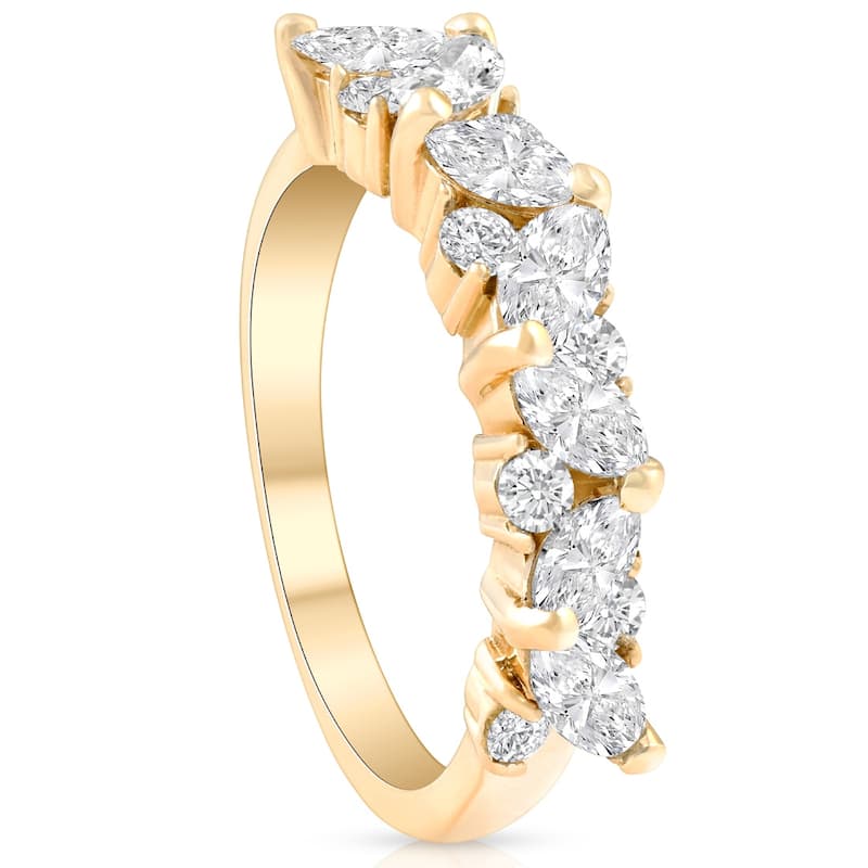 14k Yellow Gold 1 1/2 ct TDW Marquise Diamond Wedding Anniversary Ring (H-I,I1-I2)
