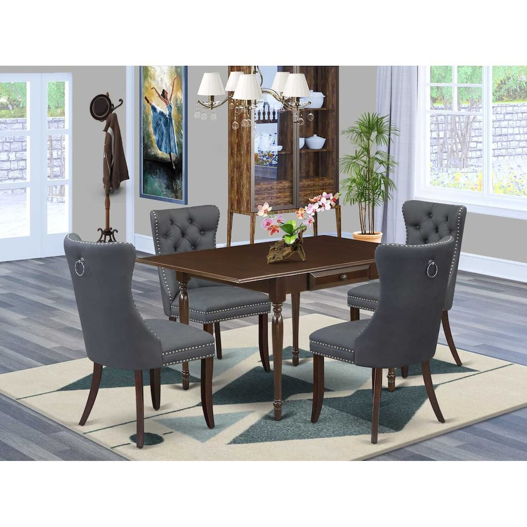5-Piece Mahogany Finish Solid Wood Top - Rectangular Upholstered Dining Room Set - Seats 4