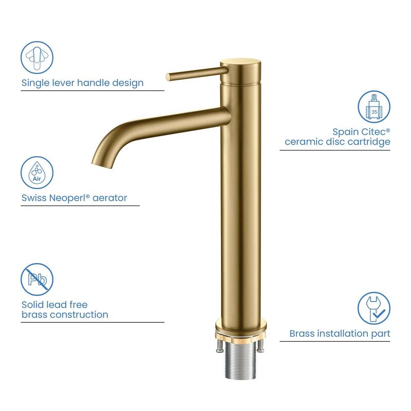 Luxury Solid Brass Single Hole Bathroom Vessel Sink Faucet