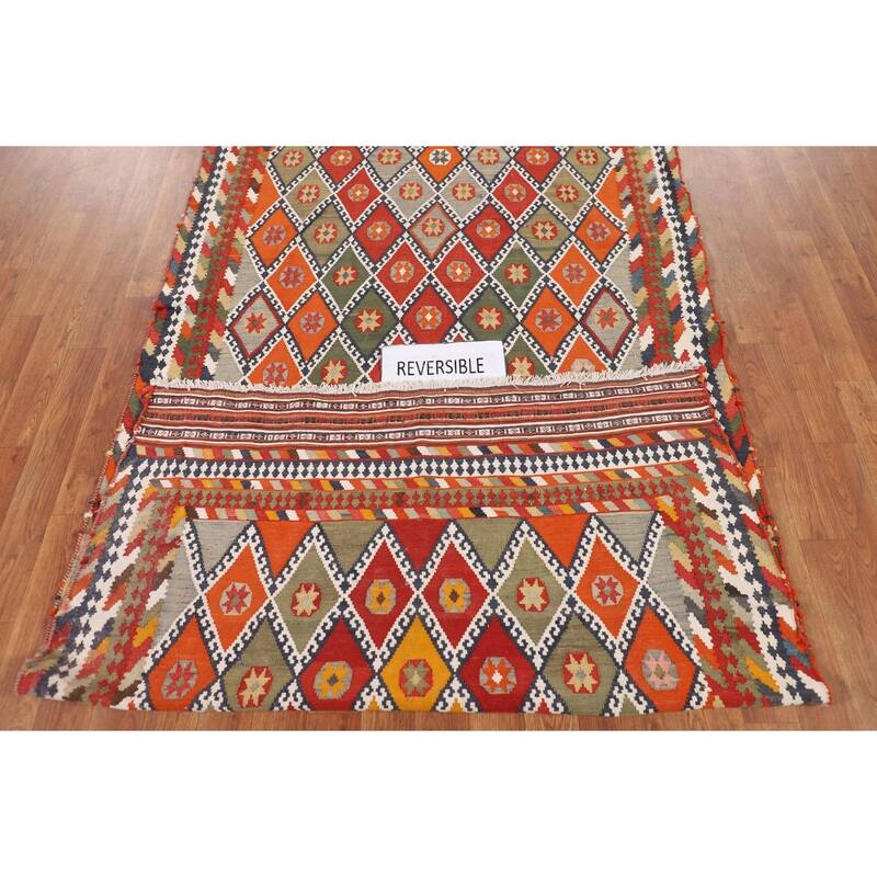 Kilim Persian Vintage Runner Rug Flatweave Wool Carpet - 4'1"x 12'4"