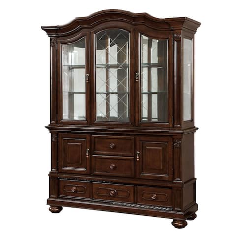 Wooden Buffet and Hutch Set with Display and Storage, Brown