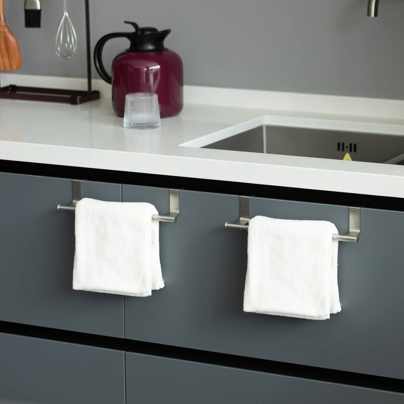 Chrome Over the Door Extendable Towel Holder Rack for the Kitchen, Vanity, and Bathroom