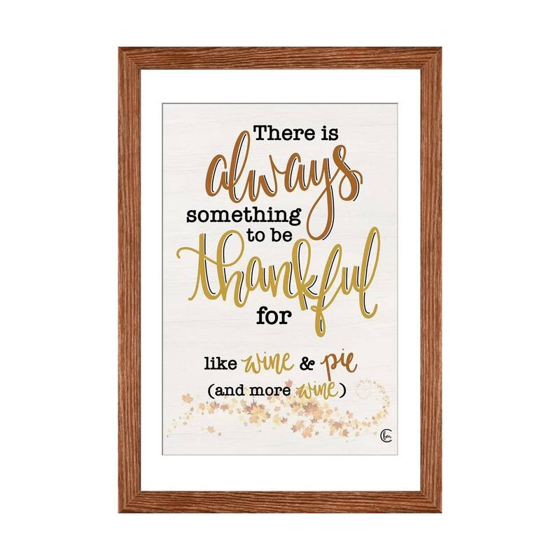 iCanvas "Thankful For Wine And Pie" by Fearfully Made Creations - Walnut - 32x24x1