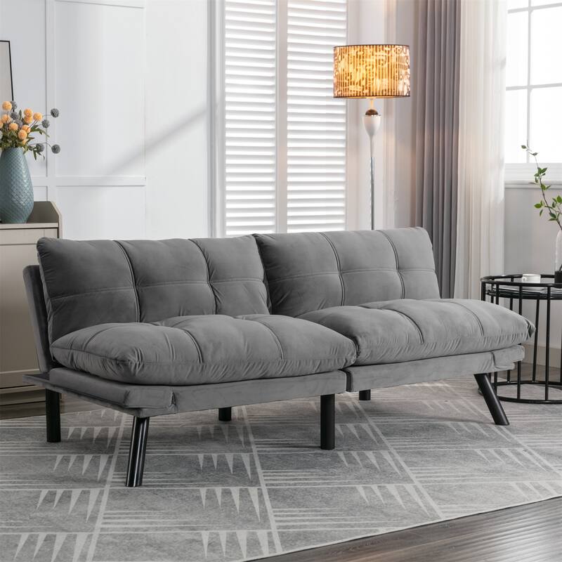 Velvet Sofa Bed with Adjustable Armrest and Backrest