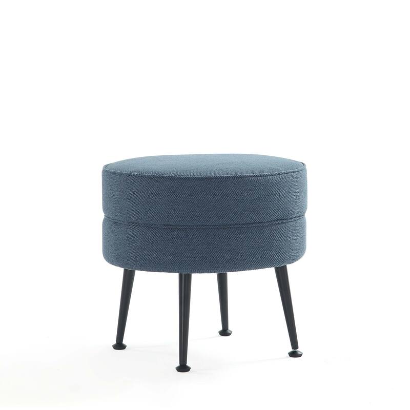 Upholstered Accent Ottoman with Metal Legs Mid Century Modern Design - Blue