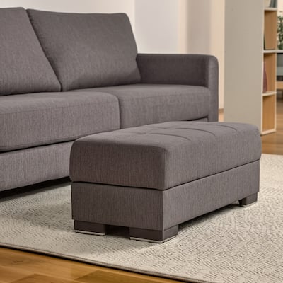 HomeRoots 52" Gray and Brown Chenille Tufted Storage Ottoman