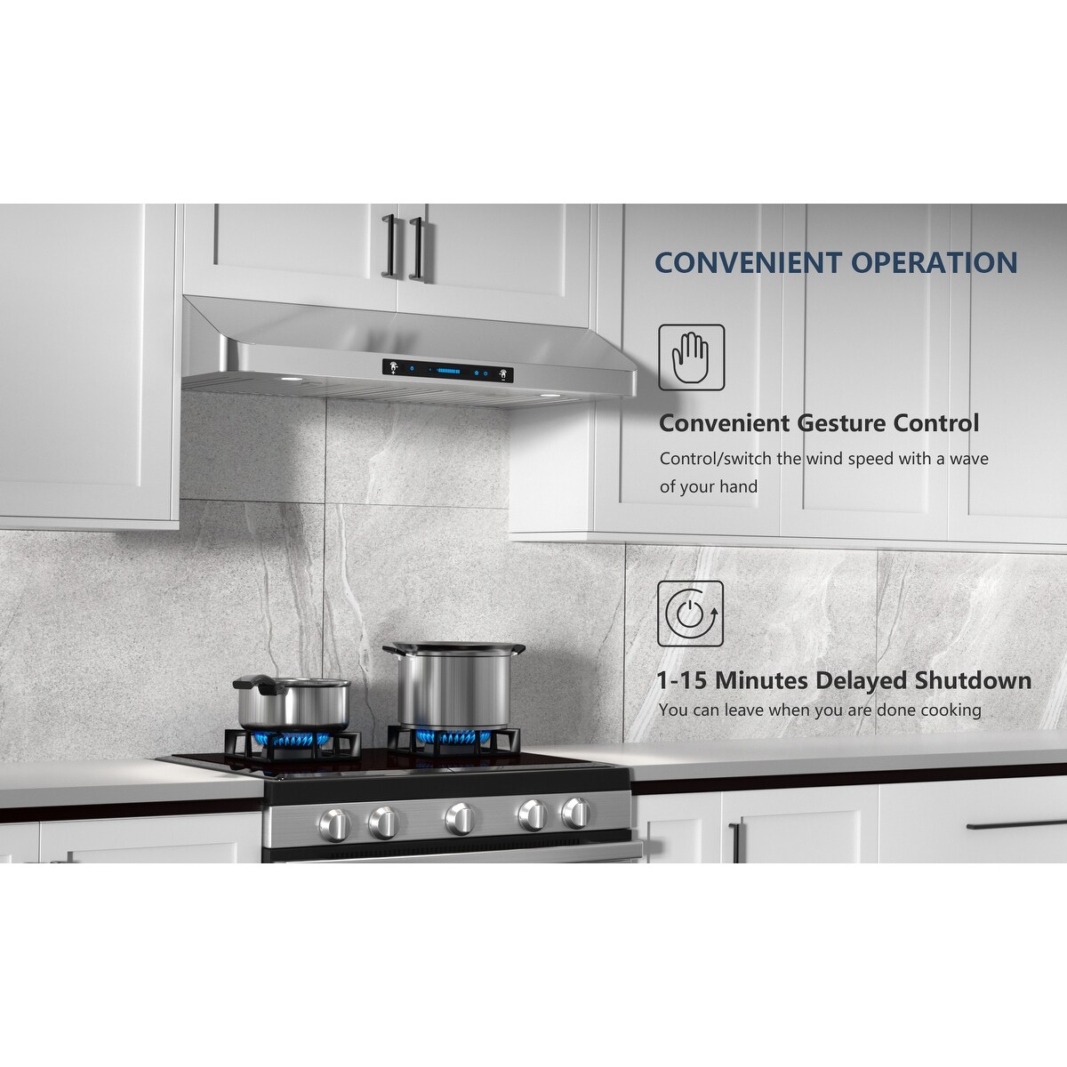 IKTCH 30 in. 900 CFM Ducted Insert with LED 4 Speed Gesture Sensing and Touch Control Panel Range Hood in Stainless Steel