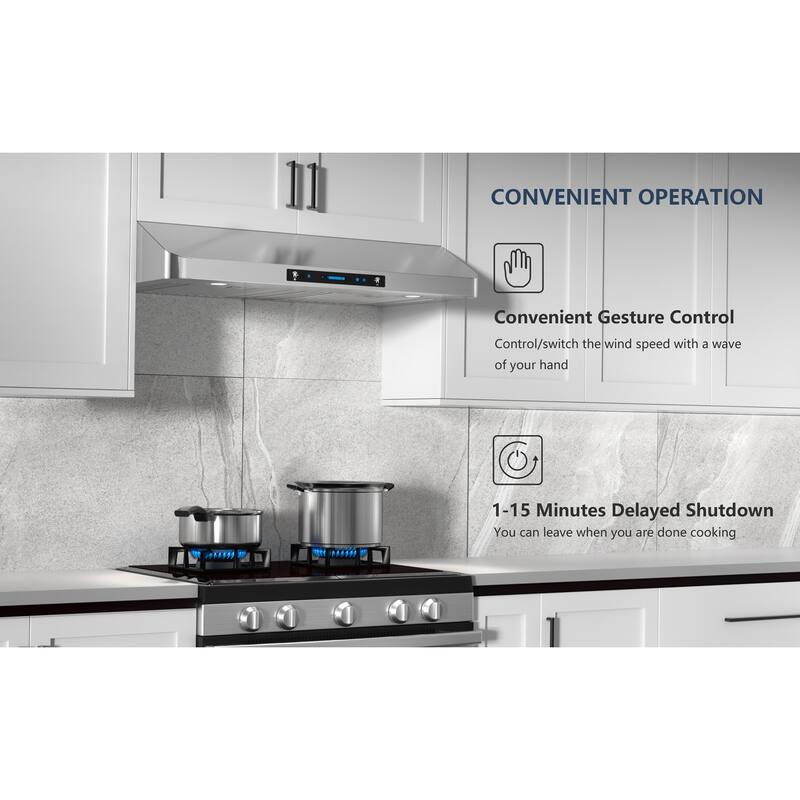 IKTCH 30 Inch Under Range Hood, 900CFM 4 Speed Touch Control, UltraQuiet Kitchen