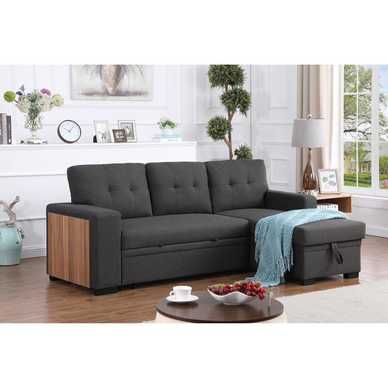 3-Piece Dark Gray Linen Upholstered Sectional Sofa