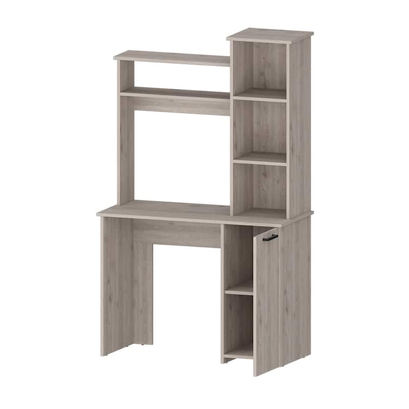 Wood Computer Desk with Hutch, Bookcase and 3-Tier Storage Shelves