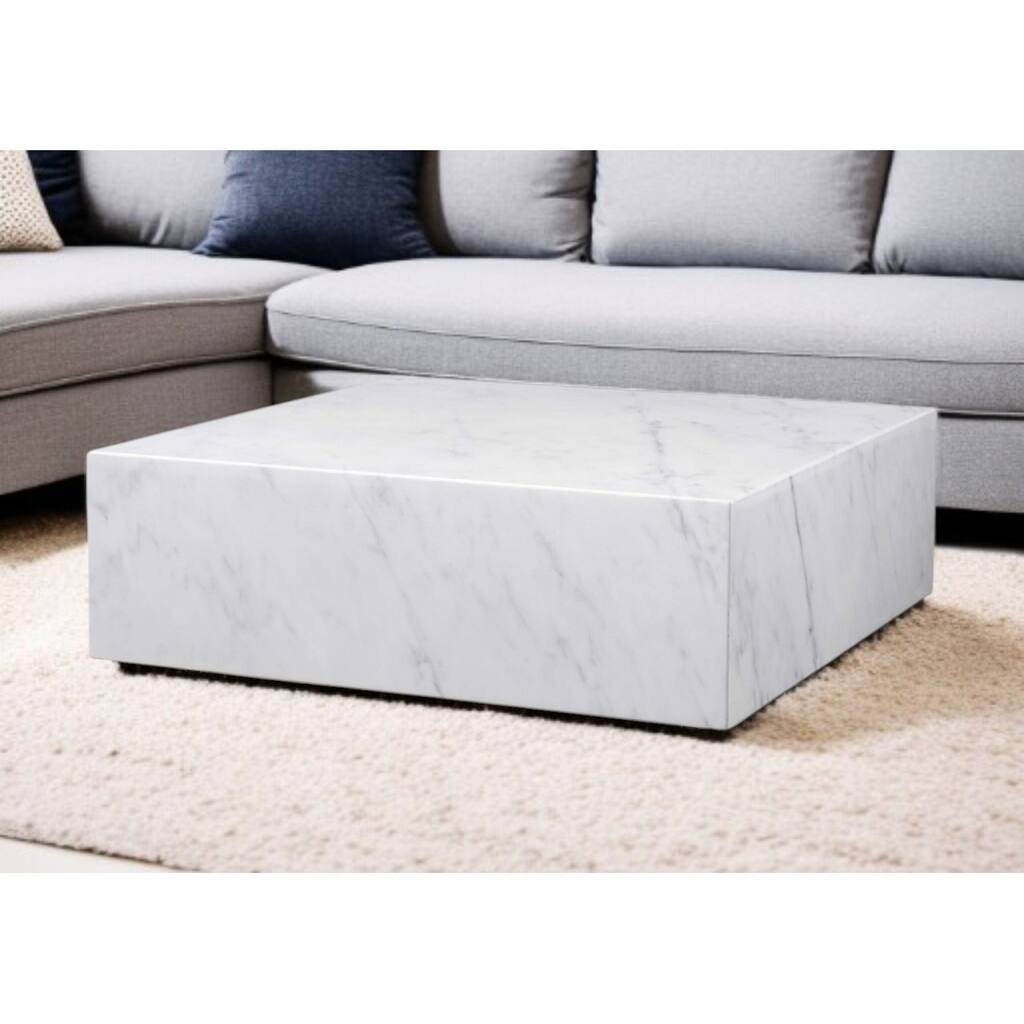 35" White Genuine Marble And Brass Square Coffee Table - 30" x 36" x 36"