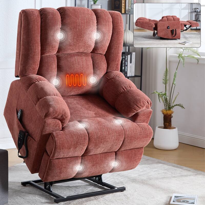 Dual Motor Heat Massage Infinite Position Up to 350 LBS Electric Power Lift Recliners with Power-Remote, Heavy Duty - Red