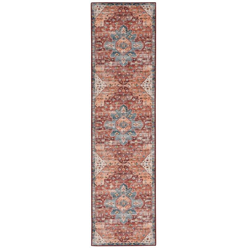 Carter Machine Washable Medallion Rust/Ivory Area Rug - 2' x 8'