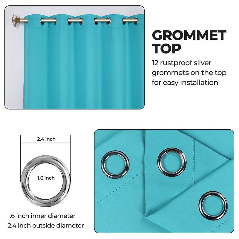 Superior Solid Machine Washable Room Darkening Grommet Blackout Curtains, Set of 2