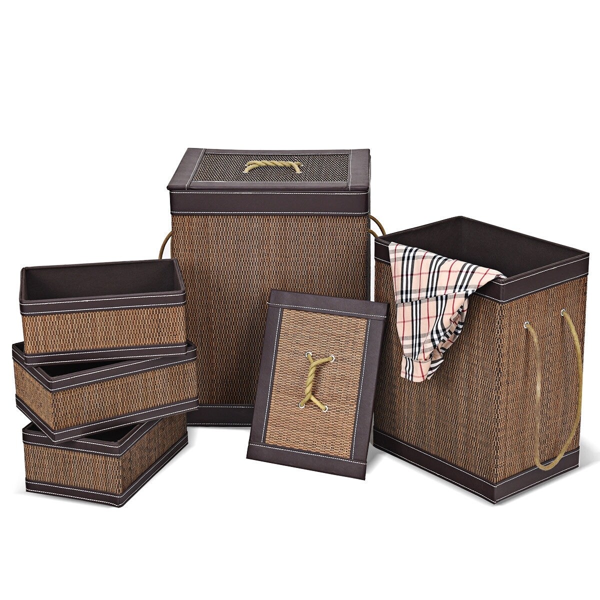 5 Pcs Square Bamboo Hamper Laundry Basket Storage Bin Brown Overstock 28430745