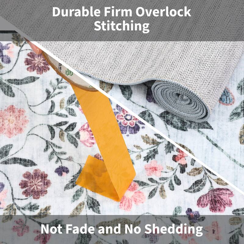 Garvee Farmhouse Distressed Floral Vine Area Rug