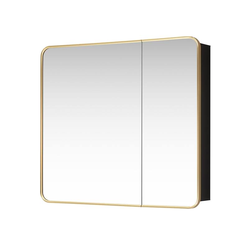 Talayuela Rectangular Aluminum Framed Medicine Cabinet with Mirror - 36"W x 32"H - Brushed Gold Frame