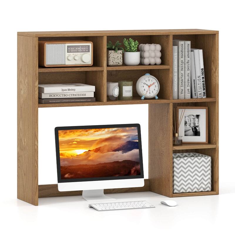 Costway Desktop Bookshelf Desk Storage Hutch with 7 Open Cubbies & 3 - See Details - Natural