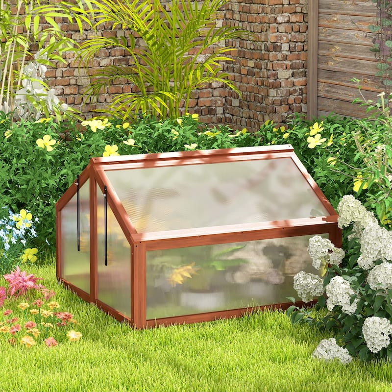 Costway Double Box Garden Wooden Green House Cold Frame Raised Plants