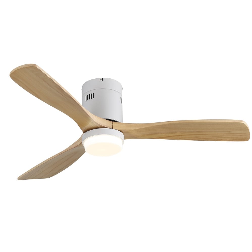 Sofucor 42/52 Inch Low Profile Flush Mount Ceiling Fan with Light,Remote Control,Solid wood/ABS Blades,Reversible Quiet DC Motor