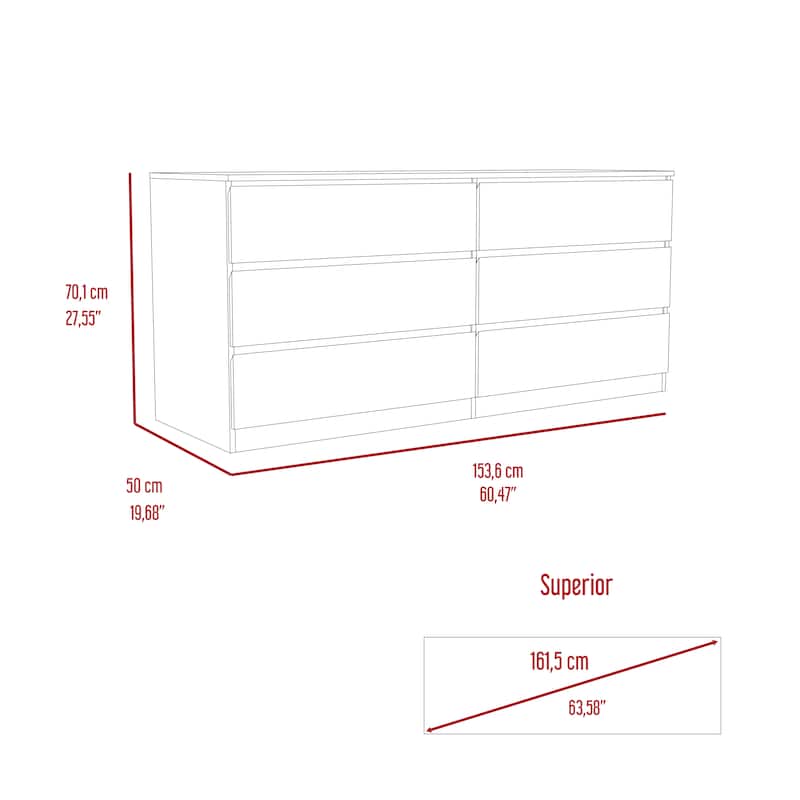 Wooden 6-Drawer Double Dresser