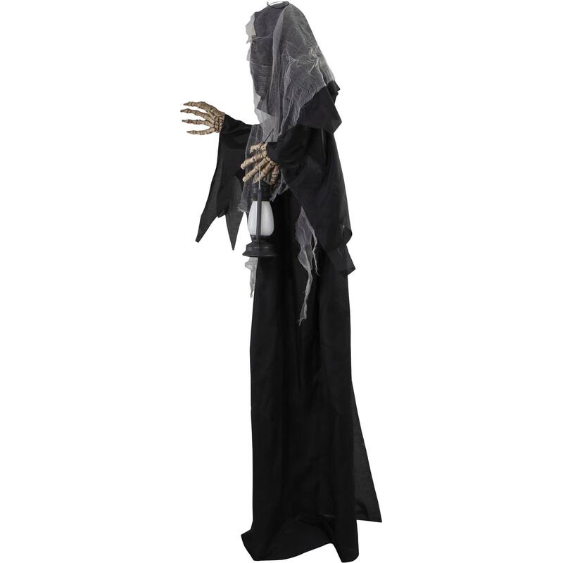 Life-Size Animatronic Skeleton Reaper with Lights and Sound, Indoor/Covered Outdoor Halloween Decoration