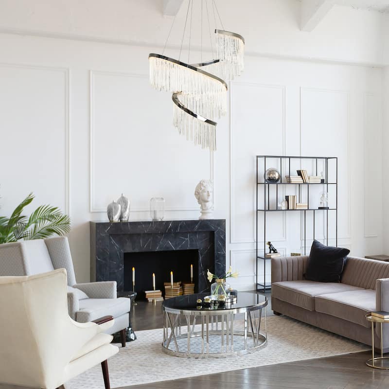 Modern LED 1-Light Luxury Water Curtain Glass Chandelier for Dining Living Room - 31.5" Dia. x 45.5" H