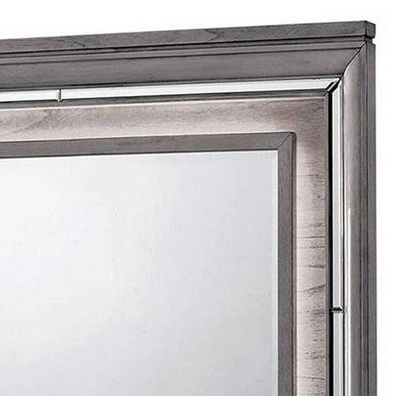 49 Inch Wooden Contemporary Mirror with LED, Light Gray