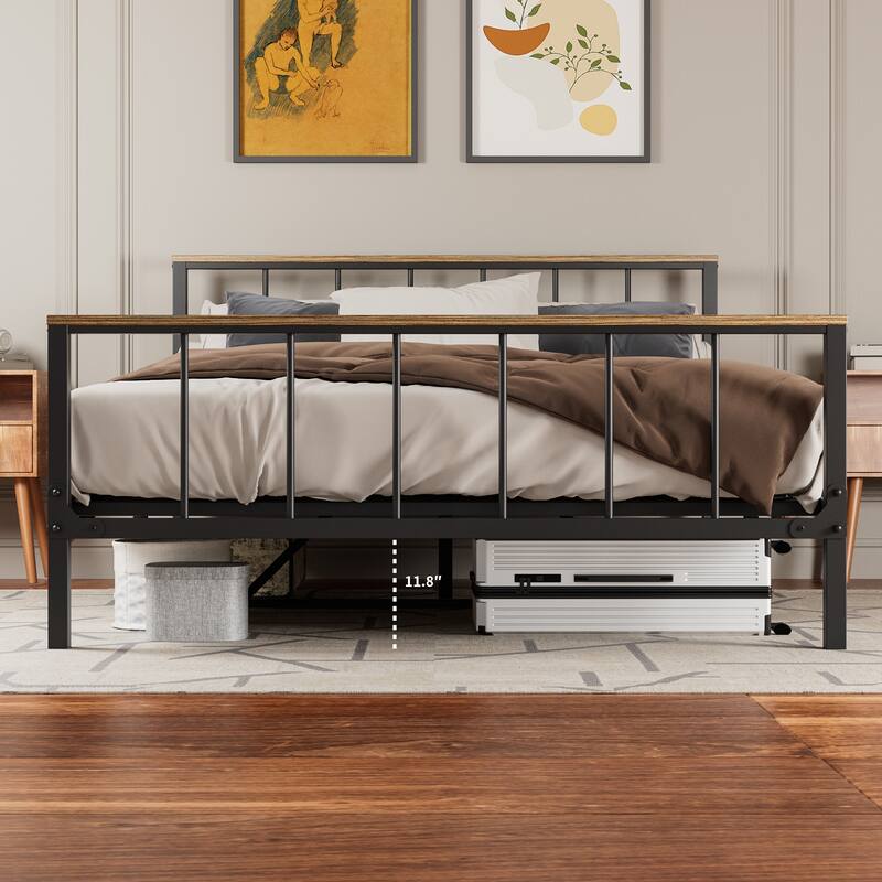 Queen Metal Platform Bed Frame with Headboard, Sturdy Iron Construction, No Box Spring Needed