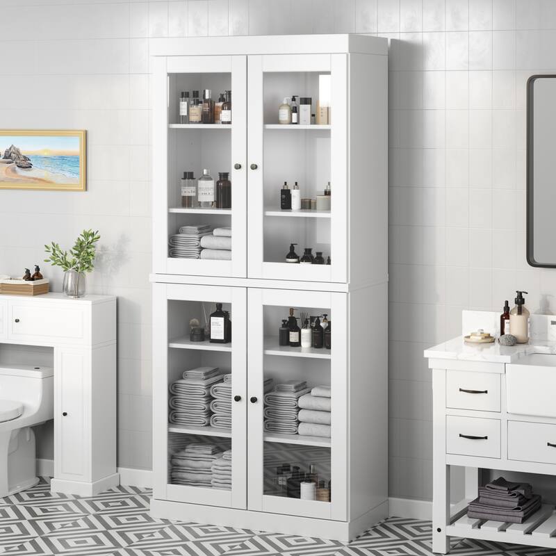 100% Solid Wood 32" Bathroom Cabinet with Optional Doors by Palace Imports - White - 4 Doors Glass