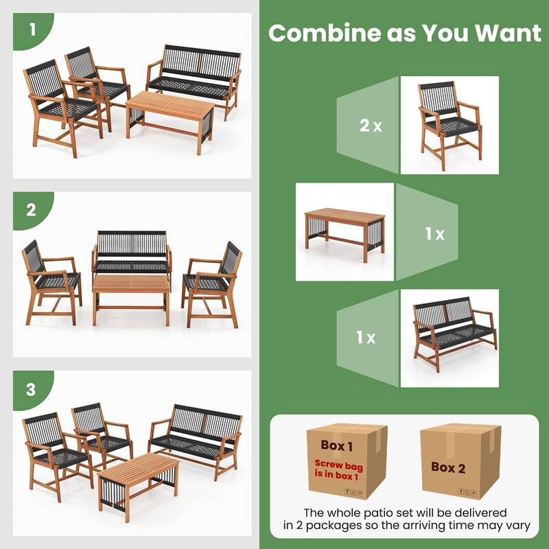 Costway Patio 4pcs Acacia Wood Conversation Table & Chair Set - See Details