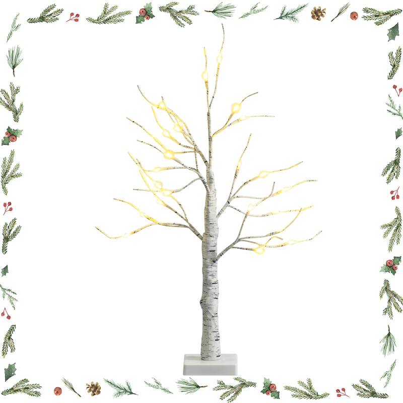 Gymax 2 FT Pre-lit White Birch Tree Artificial Twig Birch Tree - See Details