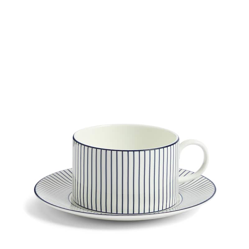 Wedgwood Gio Blue Teacup & Saucer 7.4floz, Pinstripe White