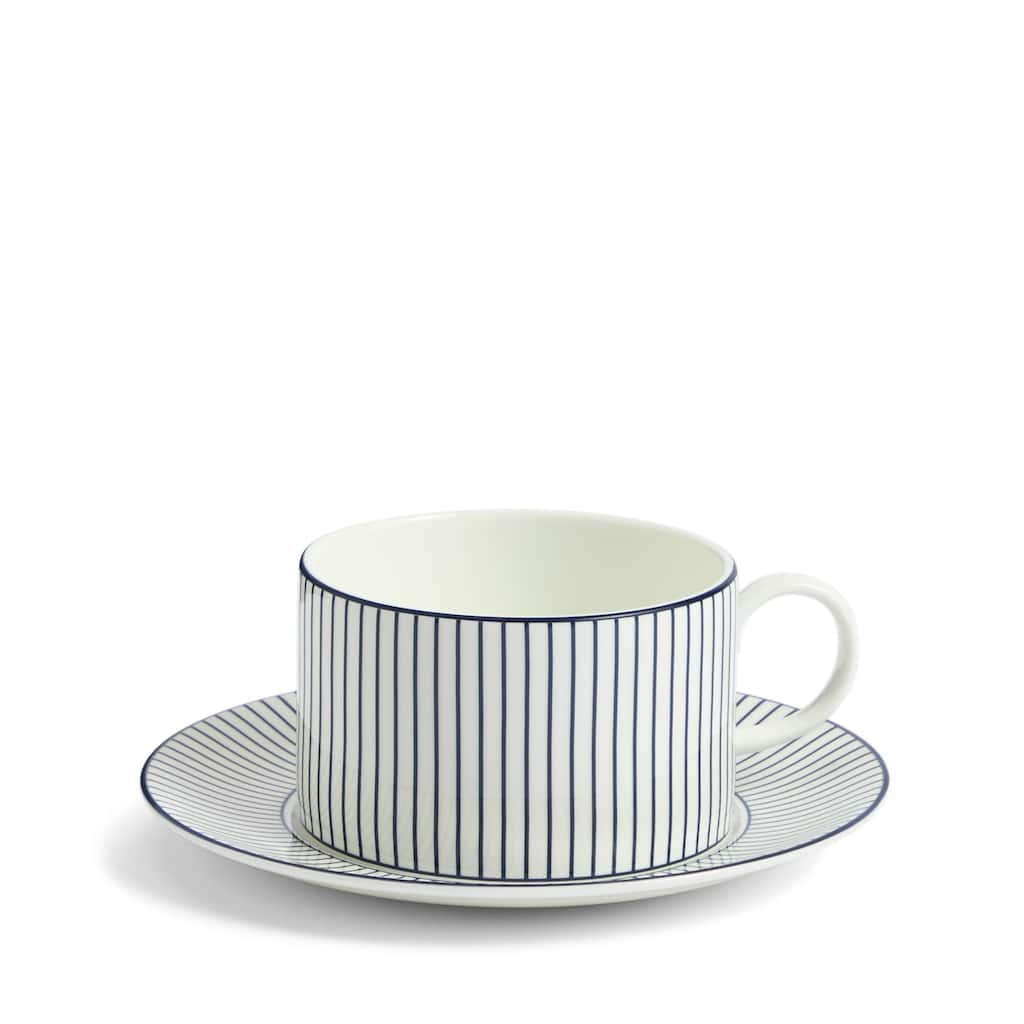 Wedgwood Gio Blue Teacup & Saucer 7.4floz, Pinstripe White