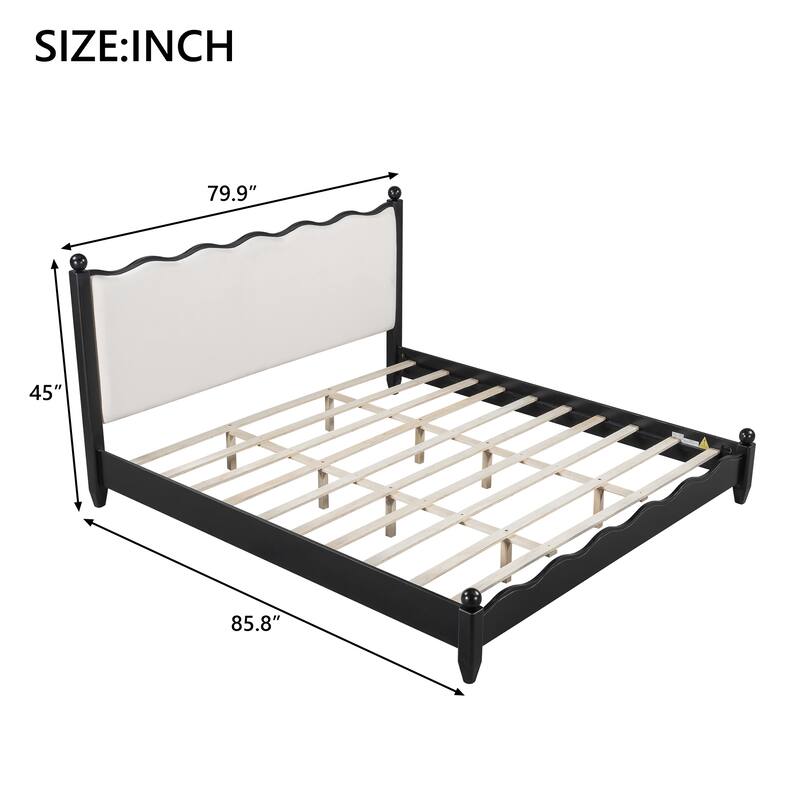 Wood Platform Bed with Upholstered Headboard by Harper&Bright Designs