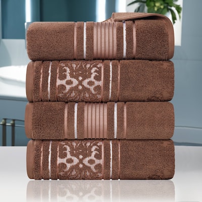Superior Sadie Zero Twist Cotton Solid and Floral Bath Towel Set of 4