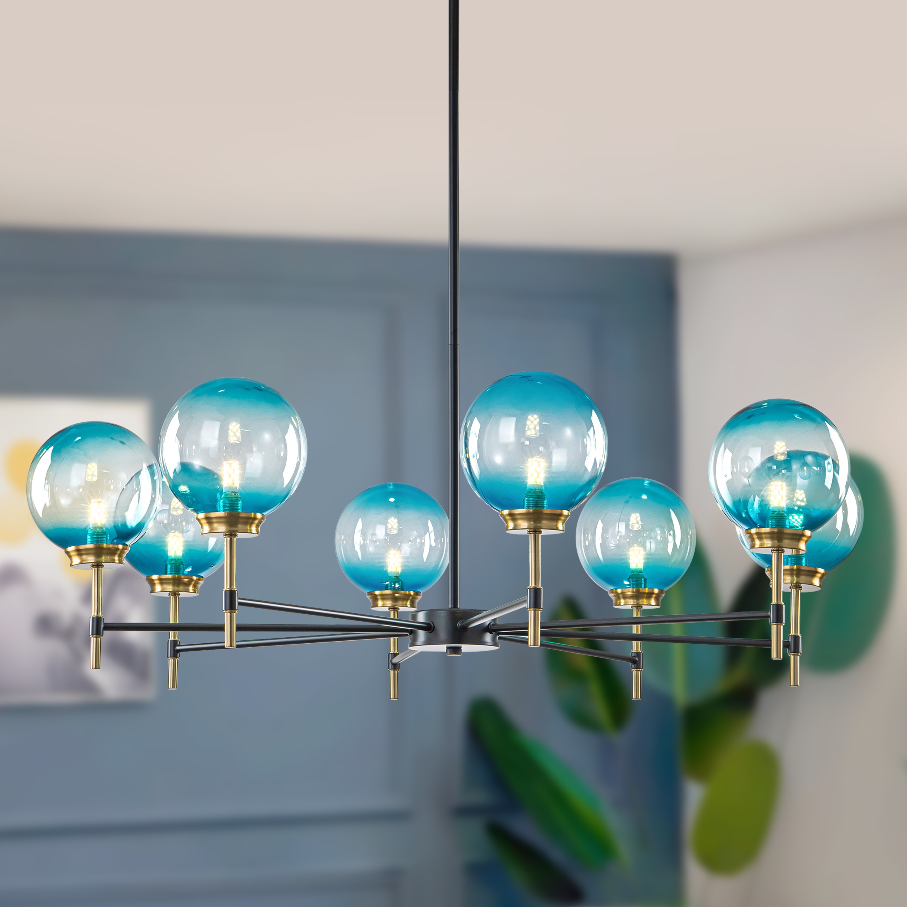 Starsky 8-Light Blue Bubble Novelty Candle-Inspired Chandelier - Black