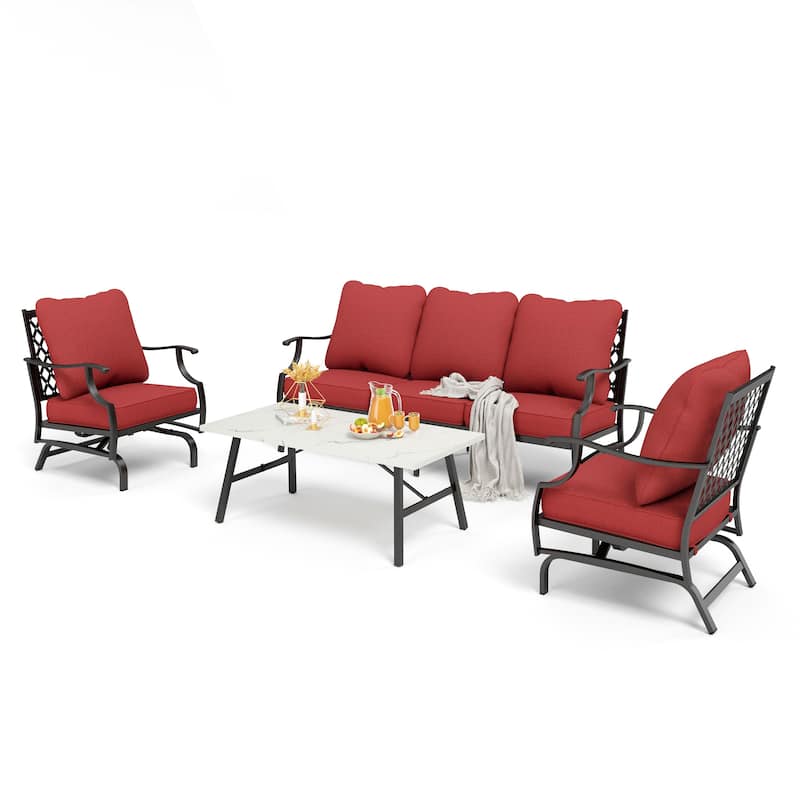 MAISON ARTS 4/5-Piece Patio Conversation Sets, Sofa Set with 2 xSingle Sofa Chairs, 1 x 3-seater Sofa and Coffee Table/Ottomans