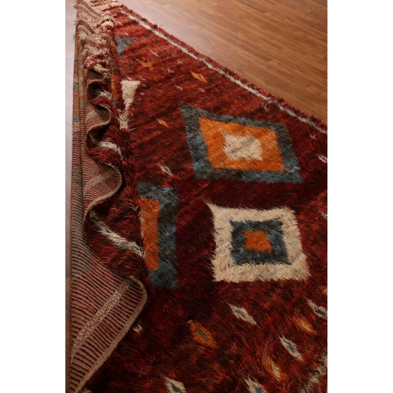 Hand Knotted Oriental 100% Wool Carpet Modern Tribal Red Moroccan Area Rug - 8' 9'' X 6' 4''