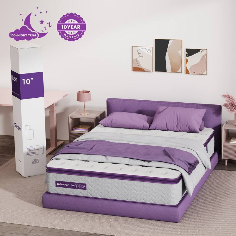 Full Mattress,10 Inches Thickness Mattress ,Hybrid Mattreess ,Mattress Shipped in a Box - Beige