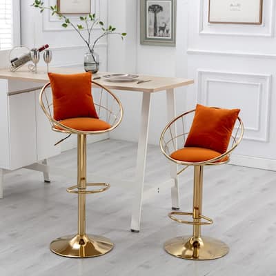velvet bar chair, pure gold plated, 360 degree rotation, adjustable height,Suitable for dinning room and barset of 2