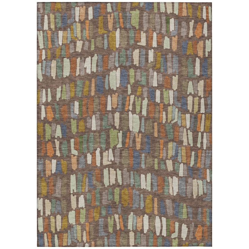 Machine Washable Indoor/ Outdoor Modern Mosaic Chantille Rug