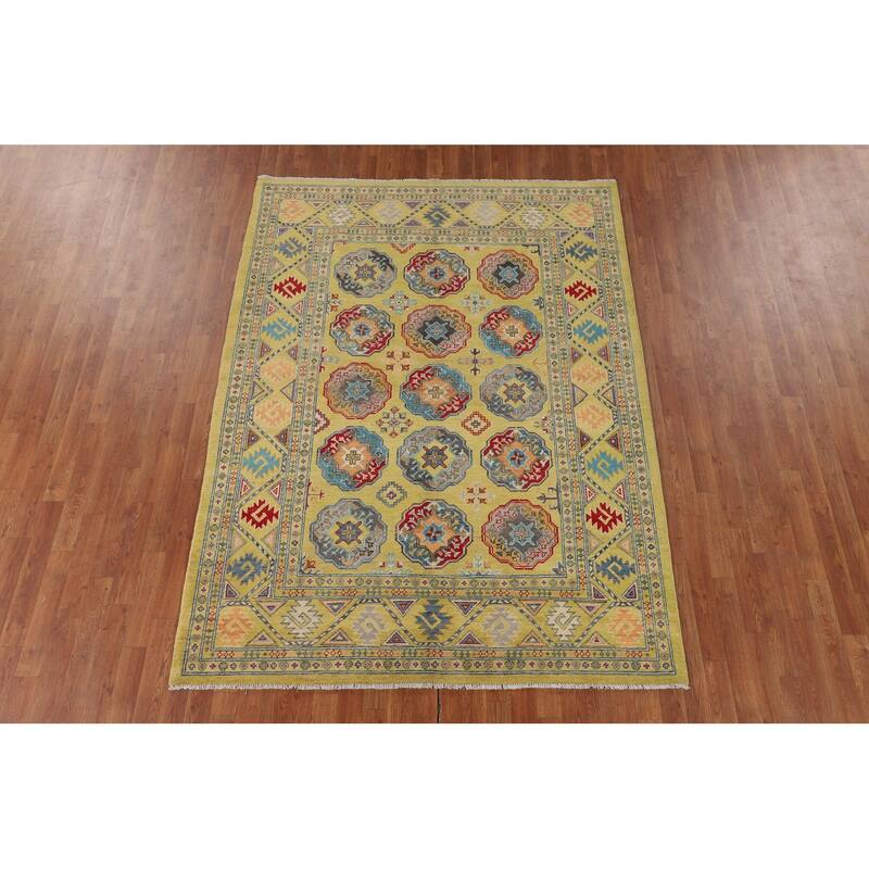 Yellow Kazak Oriental Area Rug Handmade Wool Carpet - 5'10" x 8'0"