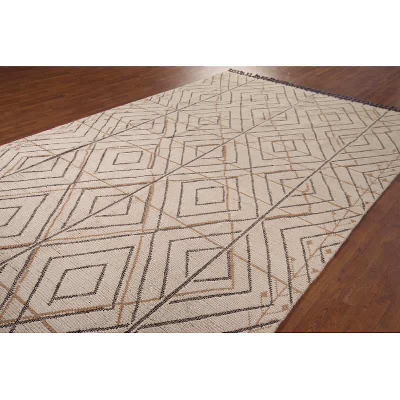 All-Over Trellis Geometric Moroccan Area Rug Handmade Wool Carpet - 8'0"x 12'9"