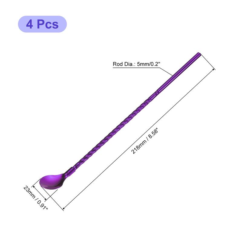 4Pcs 8.6" Stainless Steel Spoons Straws Reusable Twist Handle Spoon - Purple