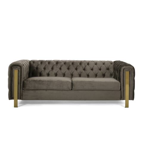 Keyser Modern Glam Tufted Velvet 3 Seater Sofa by Christopher Knight Home - 83.75" L x 34.50" W x 27.25" H
