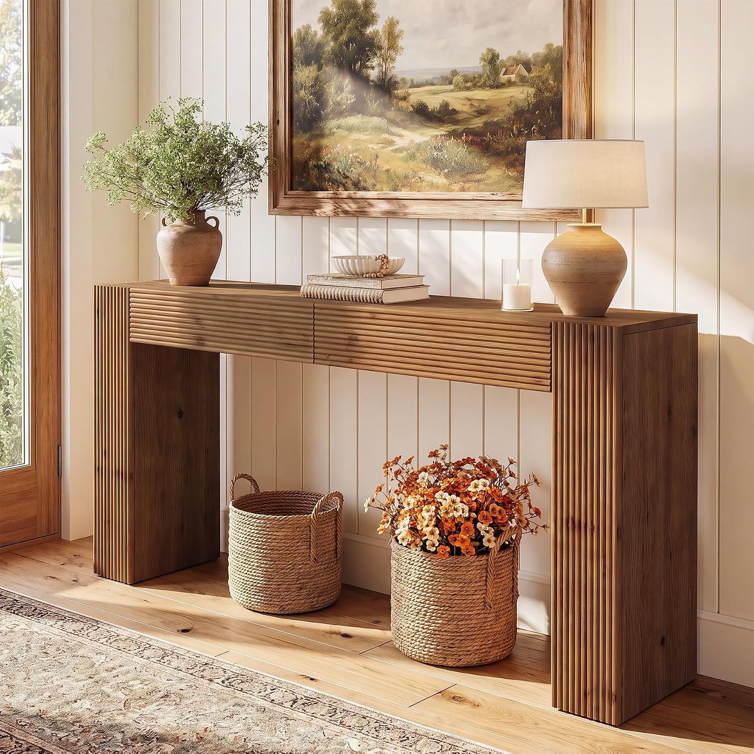 63-Inch Solid Wood Console Table, Farmhouse Entryway Table