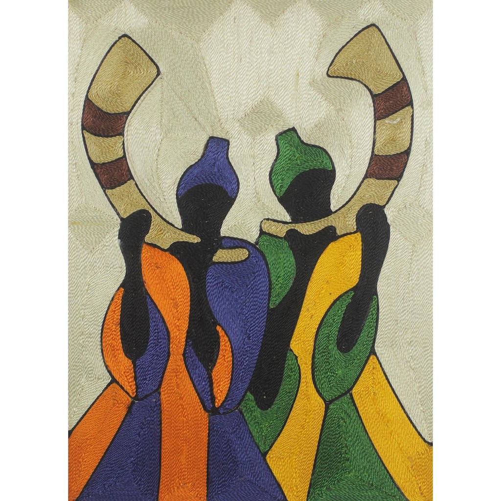 Novica Handmade The Horn Blowers Silk Thread Wall Art