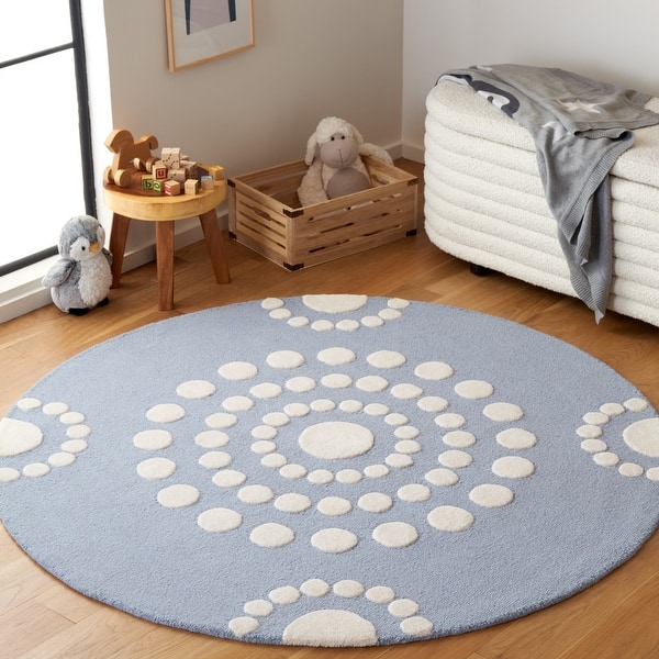 slide 2 of 12, SAFAVIEH Handmade Kids Eftica Dots Wool Rug 5' Round - Blue/Ivory - Round
